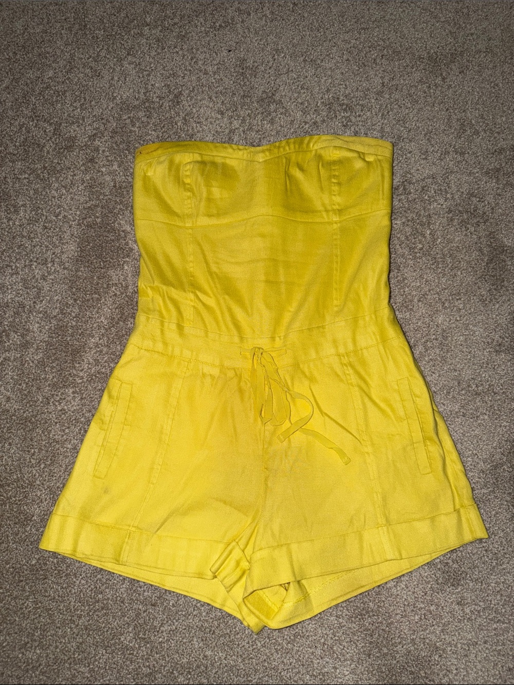bebe Yellow Strapless One-Piece Romper